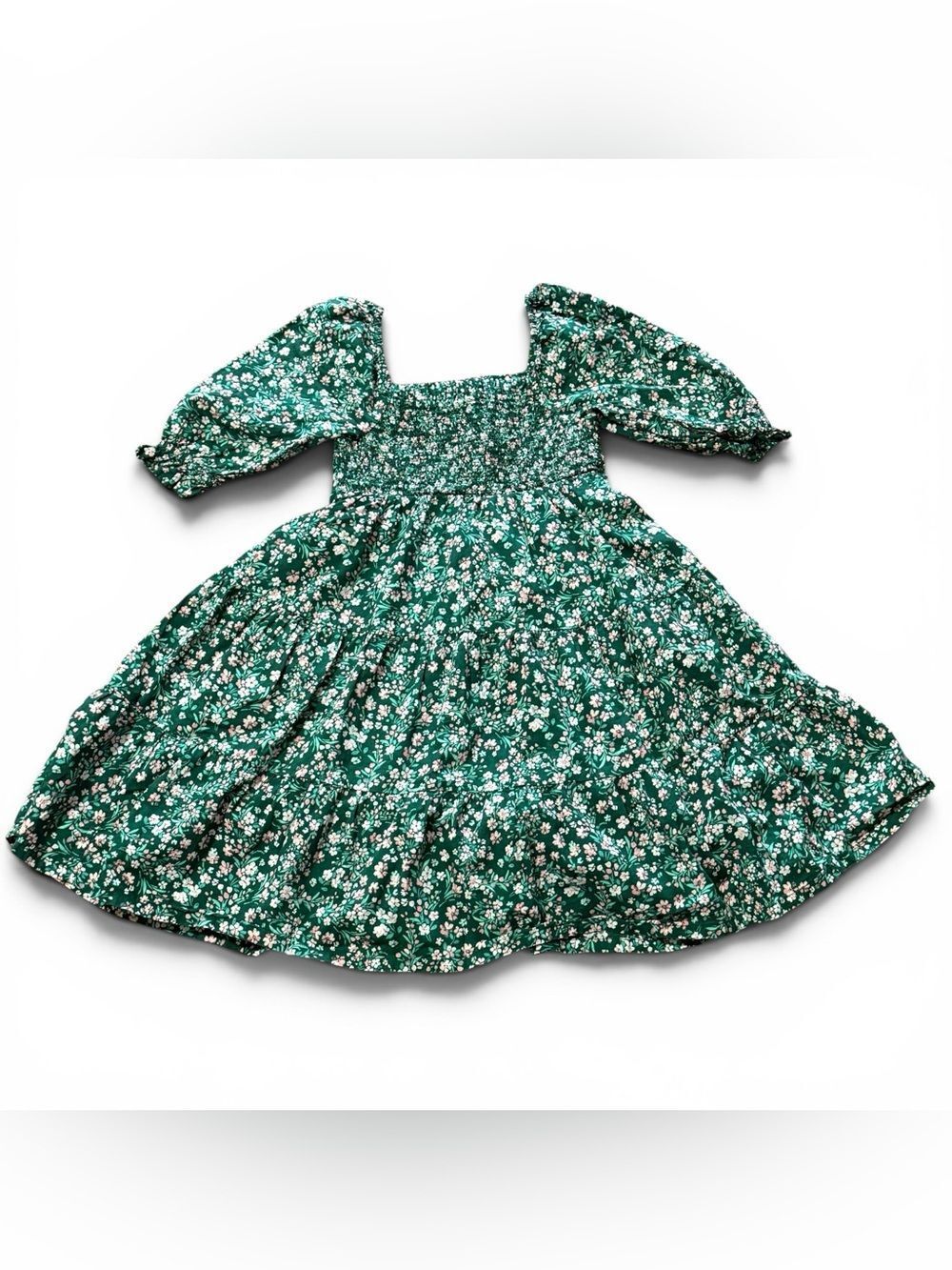 Crown & Ivy Kids Floral Smocked Dress Green White Pink Size Medium